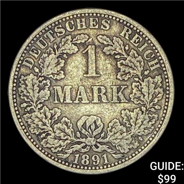 1891-A Germany Silver 1 Reichsmark NEARLY UNCIRCULATED