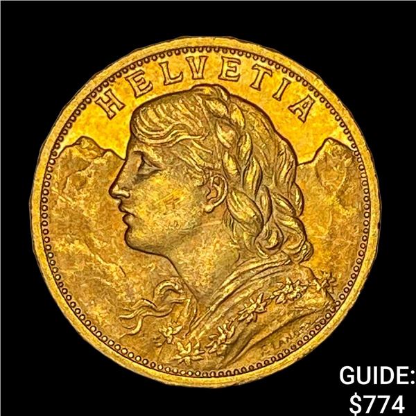 1930 Switzerland 20 Gold Francs .1867oz UNCIRCULATED