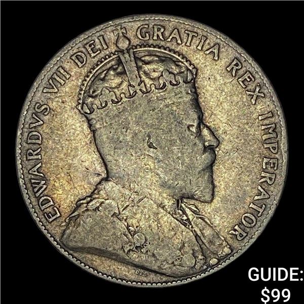 1908 NewFoundLand Edward VII Silver 1/2 Dollar NEARLY UNCIRCULATED