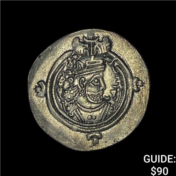 591-628 AD Sasanian Khusro II Silver Drachm NEARLY UNCIRCULATED