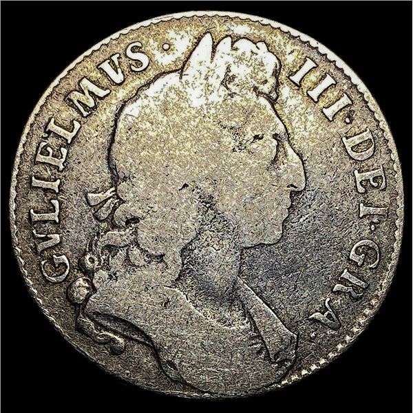 1696 Great Brit. William III Silver 1/2 Crown NEARLY UNCIRCULATED