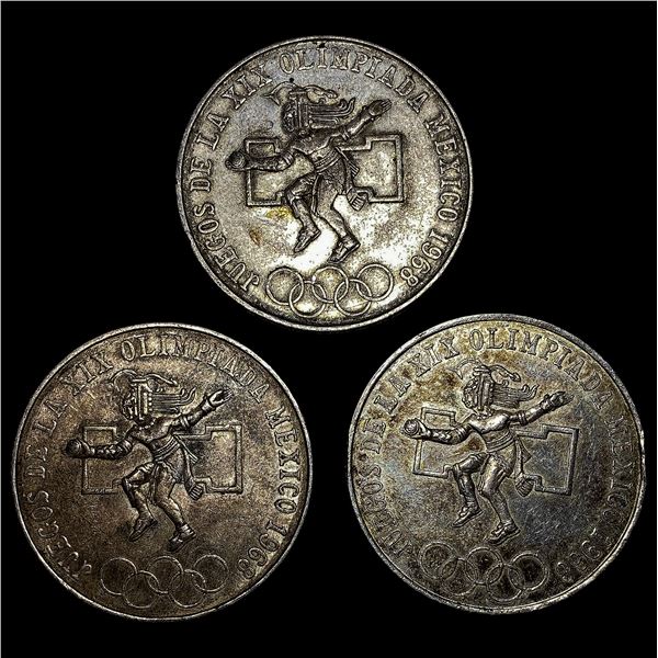 1968 3 Mexico Silver 25 Pesos NEARLY UNCIRCULATED