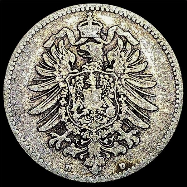 1874-D Germany Silver 1 Reichsmark NEARLY UNCIRCULATED