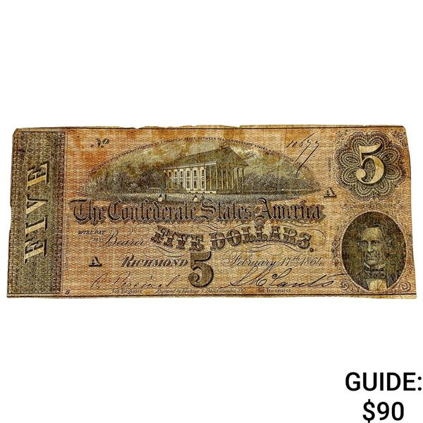 1864 $5 Confederate States of America Note 4