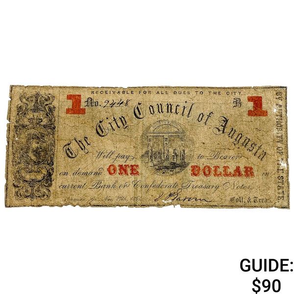 1861 $1 City Council Of Augusta Note 4