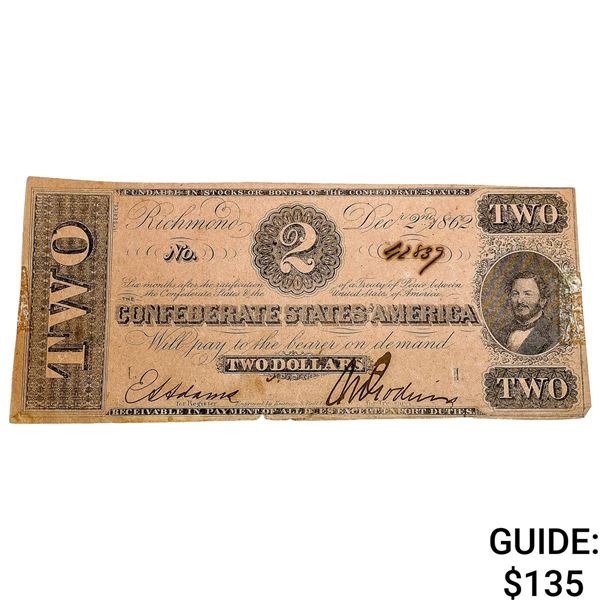 1862 $2 Confed. States of America Note-Richmond 4