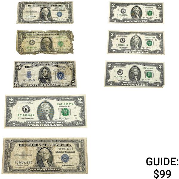 [8 Bills]1934-2017 $1-$5 United States Notes