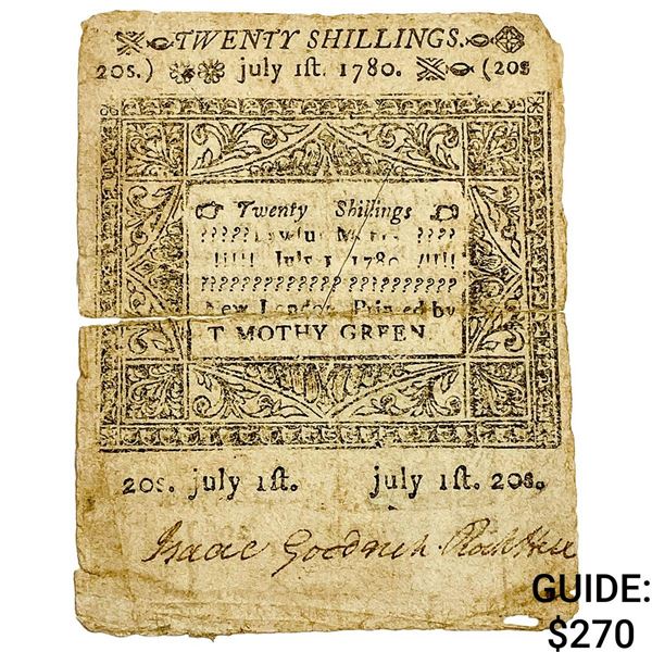 1780 20 Shillings Connecticut Colonial Note 4