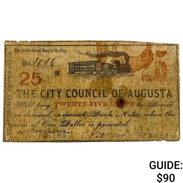 1862 25C City Council Of Augusta Note 4
