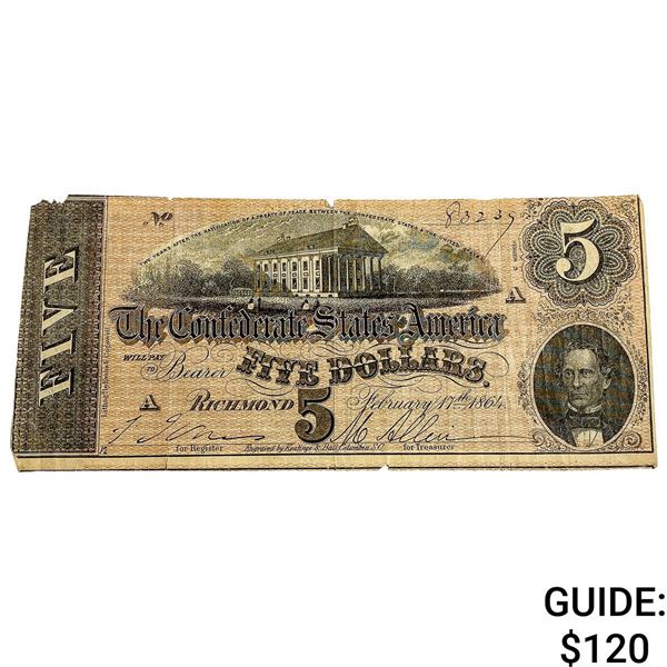 1864 $5 Confed. States of America Note-Richmond 4
