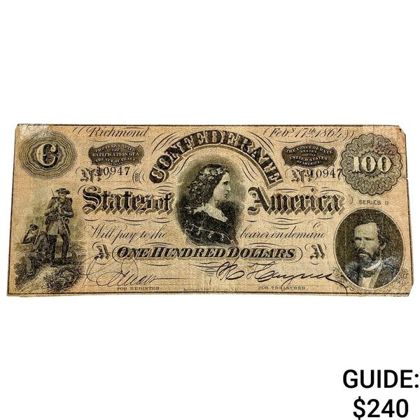 1864 $100 Confed. States of America Note-Richmond 4