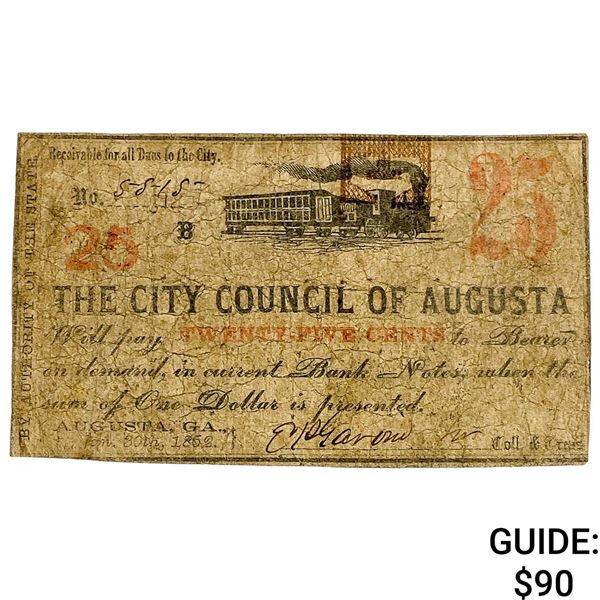 1862 25C City Council Of Augusta Note 4
