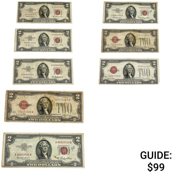 [8 Bills] 1928-1953 $2 United States Note