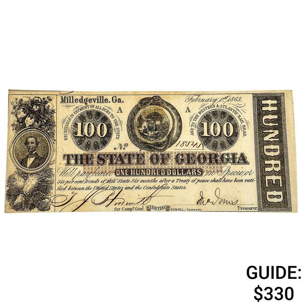 1863 $100 Confed. States of America Note-Georgia 4