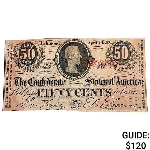 1863 50C Confed. States of America Note-Richmond 8