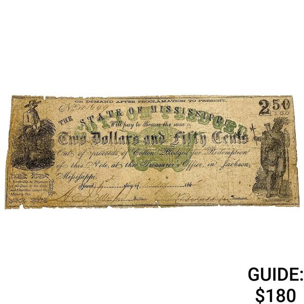 1862 $2.50 State Of MS "Cotton Pledged" Note 3