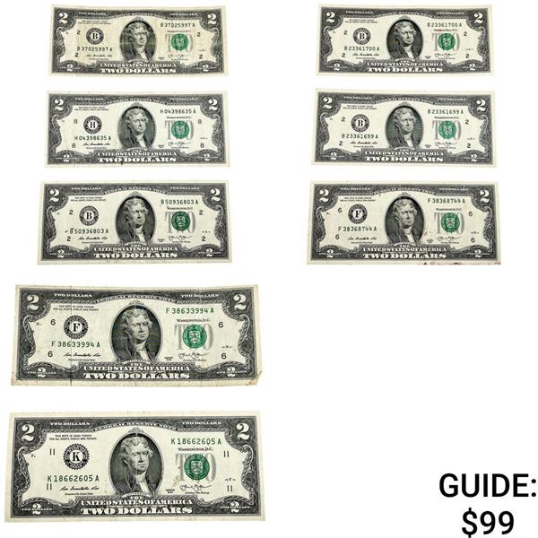 [7 Bills]2013 $2 United States Fed. Reserve Note