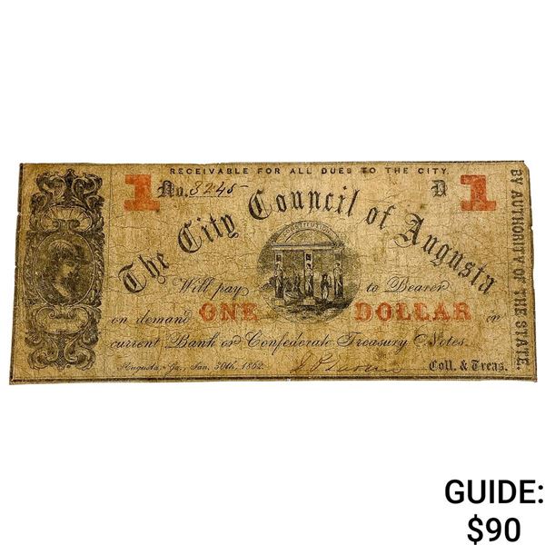 1862 $1 City Council of Augusta Confed. Note 2