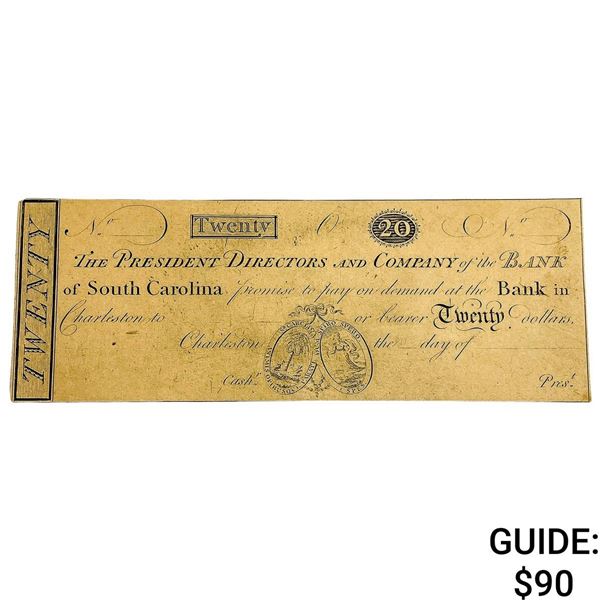 1812-1865 $20 Bank of South Carolina Note 5