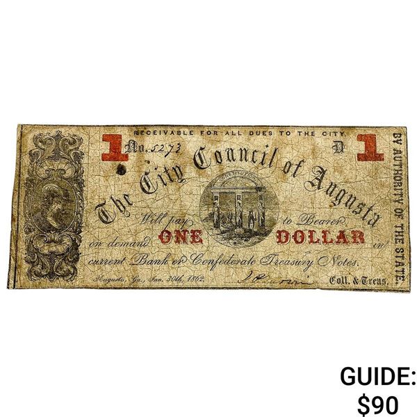 1862 $1 City Council of Augusta Note 4