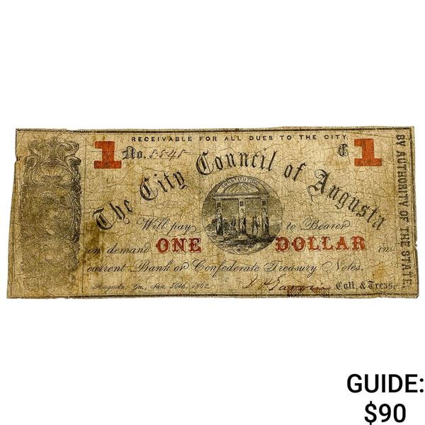 1862 $1 City Council of Augusta Note 4