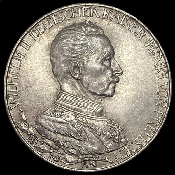 1913-A Germany William II Silver 3 Reichsmark UNCIRCULATED