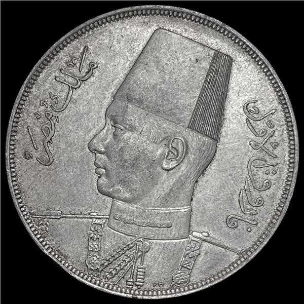 1939 Egypt Farouk Silver 20 Piastres NEARLY UNCIRCULATED