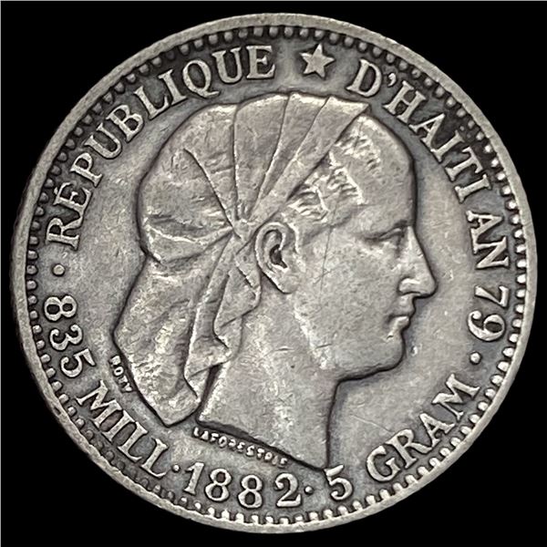 1882 Haiti Silver 20 Centimes NEARLY UNCIRCULATED