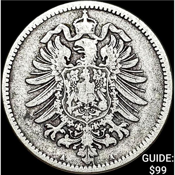 1875-A Germany Silver 1 Reichsmark NEARLY UNCIRCULATED