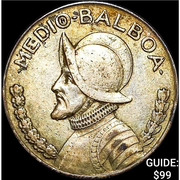 1930 Panama Silver 1/2 Balboa NEARLY UNCIRCULATED