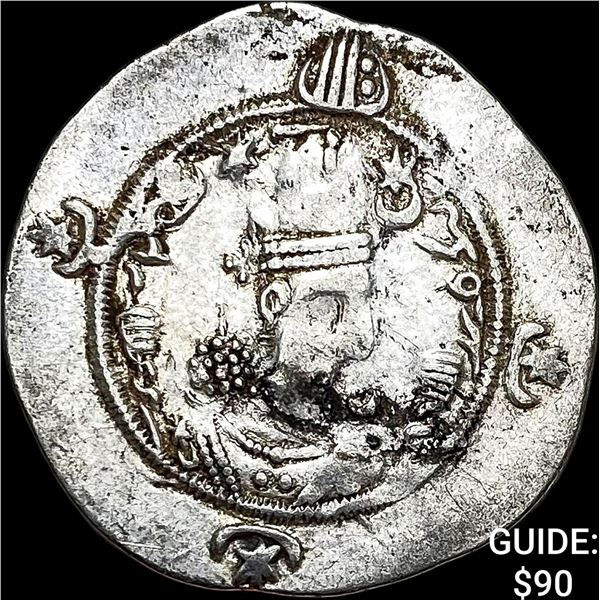 Sasanian Khusru I 531-579 AD Silver Drachm NEARLY UNCIRCULATED