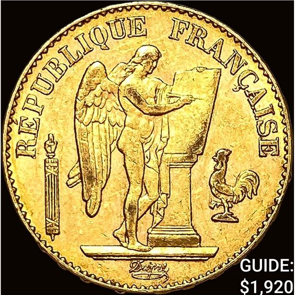 1898-A France Gold 20 Francs .1867oz UNCIRCULATED