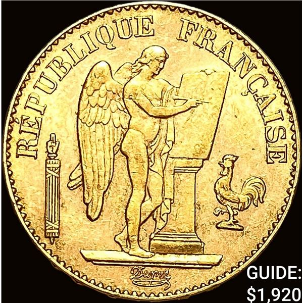 1897-A France Gold 20 Francs .1867oz UNCIRCULATED