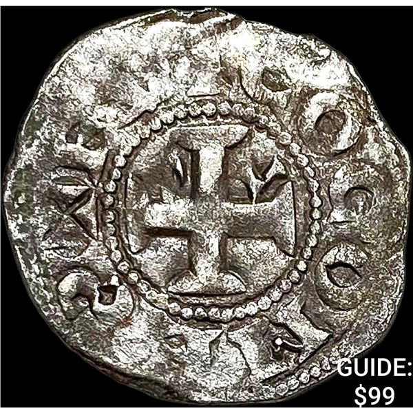 1100s France Crusades Anjou Silver Denier NEARLY UNCIRCULATED