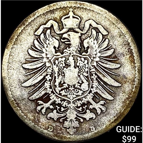 1875-D Germany Silver 1 Reichsmark NEARLY UNCIRCULATED