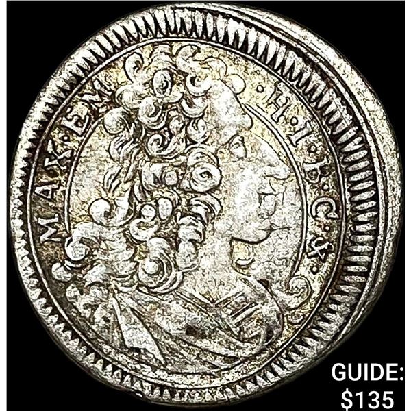 1702 German Bavaria Maximilian II 3 Kreuzer Groschen CLOSELY UNCIRCULATED