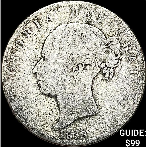 1878 Great Brit. Victoria Silver 1/2 Crown NEARLY UNCIRCULATED