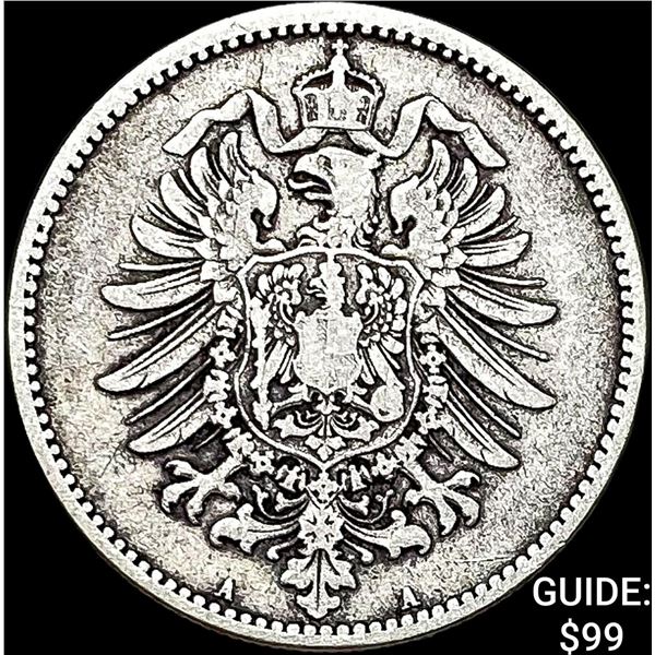 1874-A Germany SIlver 1 Reichsmark NEARLY UNCIRCULATED