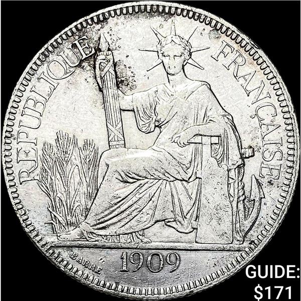1909-A French Indo-China Silver Piastre CLOSELY UNCIRCULATED