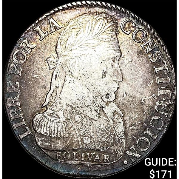 1833 LM Bolivia Silver 8 Soles NEARLY UNCIRCULATED