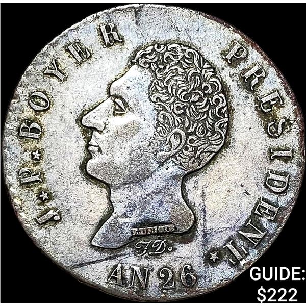 1829 Haiti Silver 100 Centimes NEARLY UNCIRCULATED