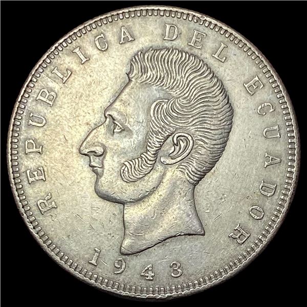 1943-Mo Ecuador Silver 5 Sucres UNCIRCULATED