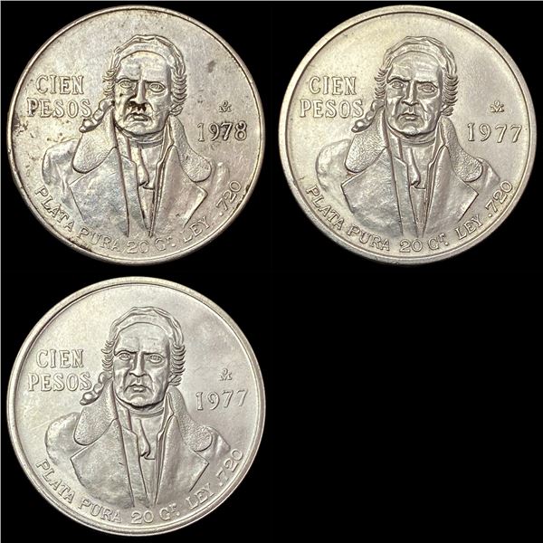 [3]1977-1978 Mexico Silver 100 Pesos CLOSELY UNCIRCULATED