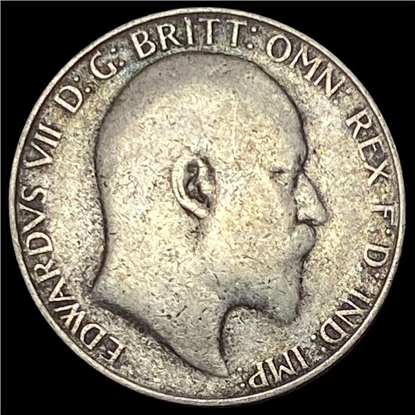 1902-1910 Great Britain Silver 1 Florin-Edward VII NEARLY UNCIRCULATED
