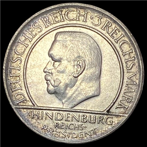 1929-D Germany Silver 3 Reichsmark CLOSELY UNCIRCULATED