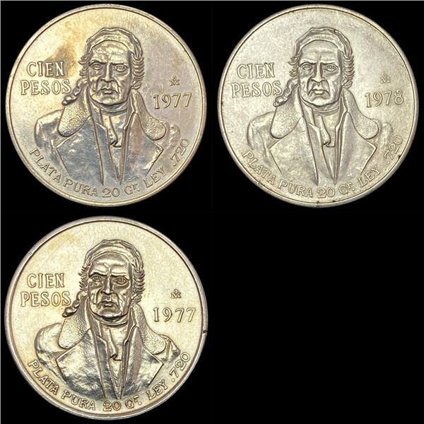 [3]1977-1978 Mexico Silver 100 Pesos CLOSELY UNCIRCULATED