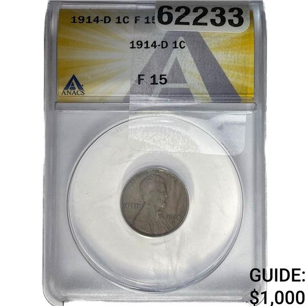 1914-D Wheat Cent ANACS F15