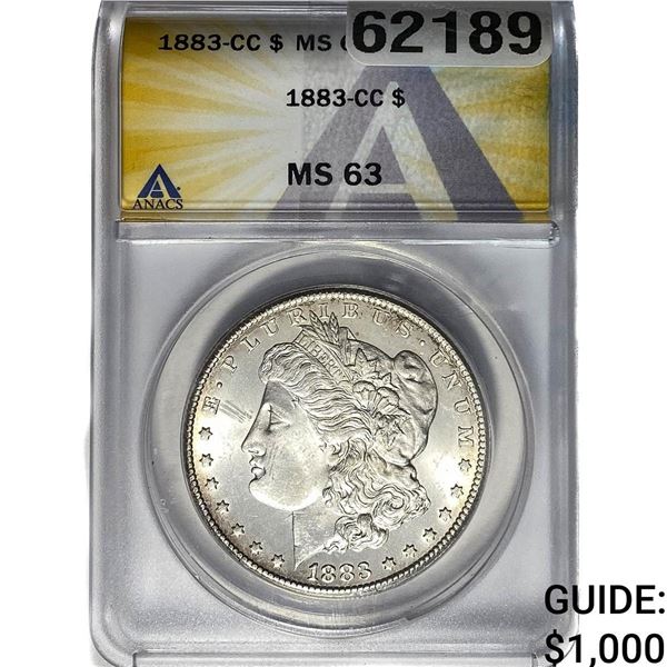1883-CC Morgan Silver Dollar ANACS MS63