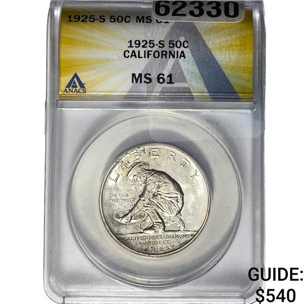 1925-S Jubilee Half Dollar ANACS MS61