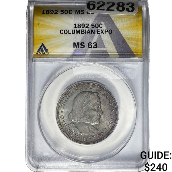 1892 Columbian Expo Half Dollar ANACS MS63